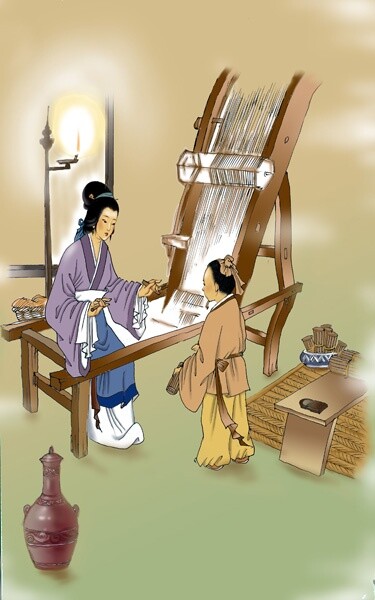 Painting titled "断机喻学图" by Zhi Yong Mao, Original Artwork, Oil