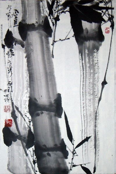 Painting titled "竹" by Peng Qing Qin Hk Pang, Original Artwork, Oil