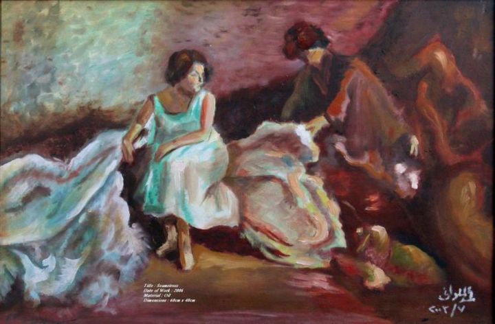 Painting titled "THE SEAMSTRESS" by Mohamed Malawany, Original Artwork