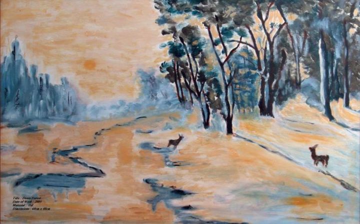 Painting titled "DEERS FOREST" by Mohamed Malawany, Original Artwork