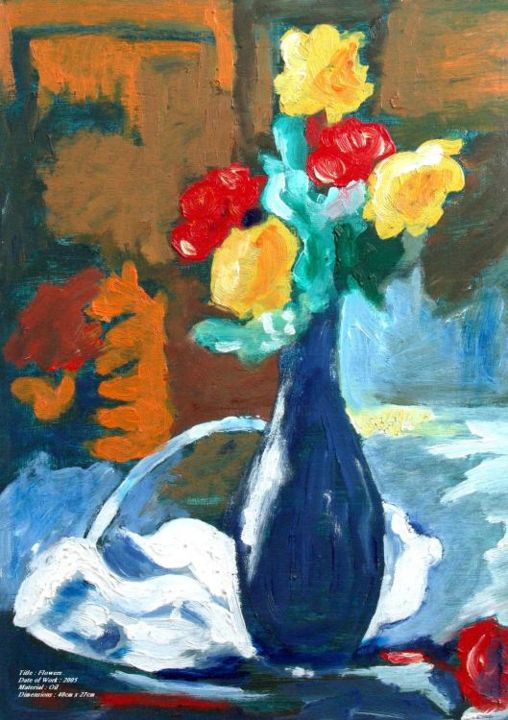 Painting titled "FLOWERS" by Mohamed Malawany, Original Artwork