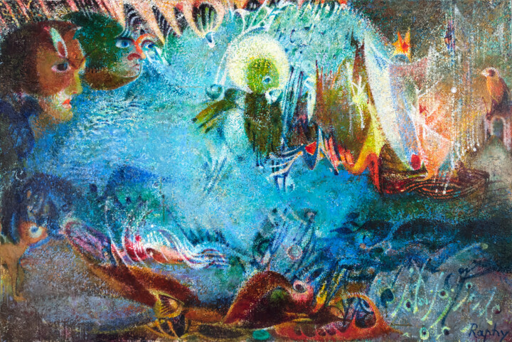 Peinture intitulée "Légende de la mer 2" par Raphy, Œuvre d'art originale, Huile Monté sur Châssis en bois