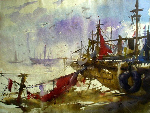 Painting titled "Boat" by Kishore Singh, Original Artwork