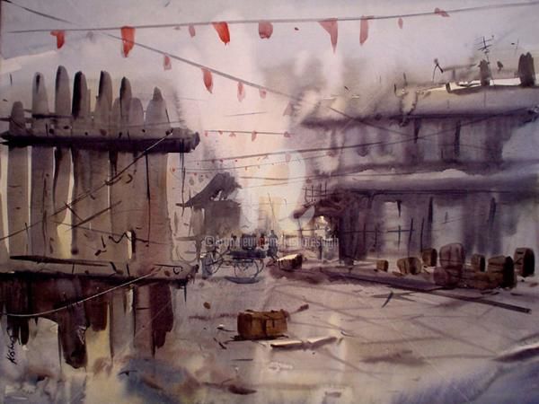 Painting titled "Market02" by Kishore Singh, Original Artwork