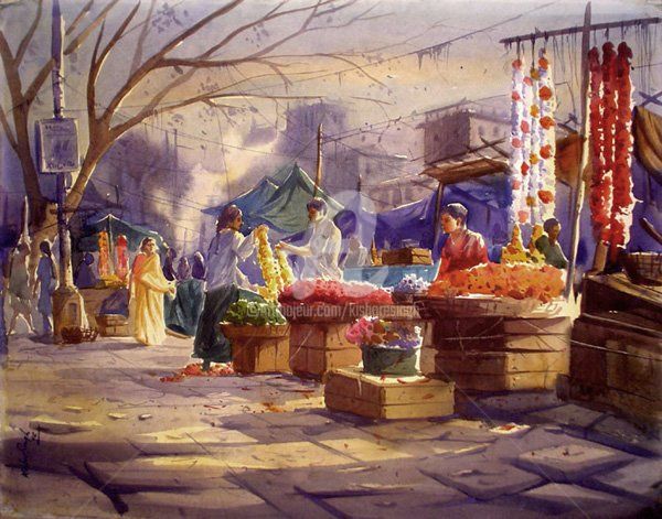 Painting titled "Market11" by Kishore Singh, Original Artwork