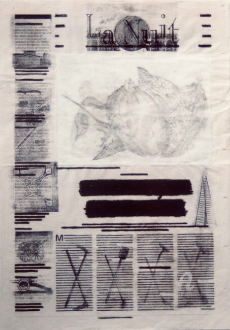 La Nuit_ journal "Le Jour" 绘画, 18.5x12.6 in