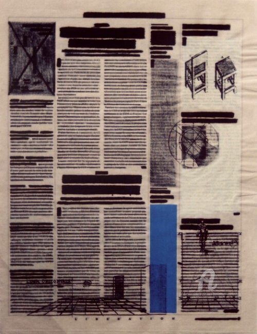 Perspective chaises_journal_livre d'artiste 图画, 15.4x11.4 in