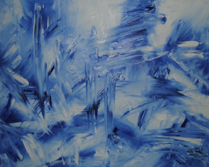 Painting titled "TRABAJANDO AZULES" by Lola Pinel, Original Artwork, Oil