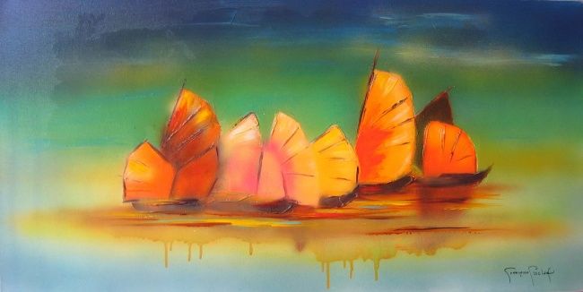 Peinture intitulée "JONQUES" par Françoise Gisclard, Œuvre d'art originale