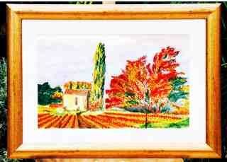 Peinture intitulée "Vignes à l'automne" par Jean Guyou, Œuvre d'art originale, Huile