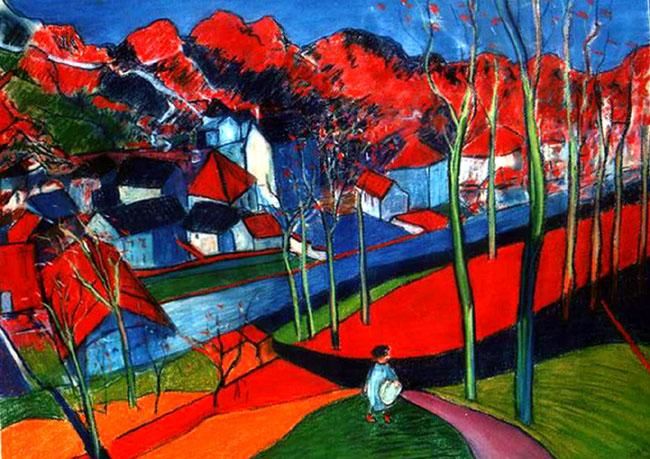 Painting titled "After Vlaminck" by Martin James, Original Artwork, Oil