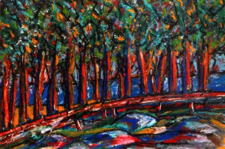 Painting titled "Red Trees" by Martin James, Original Artwork, Oil