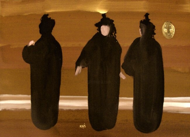 Schilderij getiteld "Kabuki players" door Rob Arbouw, Origineel Kunstwerk, Olie