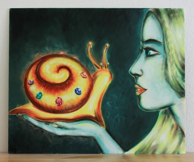 Painting titled "Escargot Coûteux" by Zetem, Original Artwork, Oil