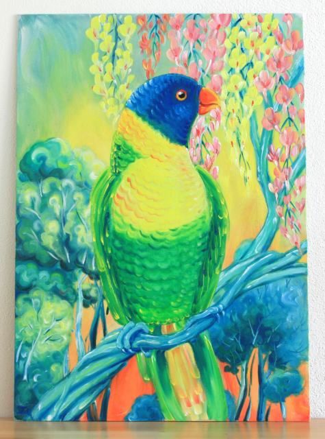 Painting titled "Parrot" by Zetem, Original Artwork, Oil