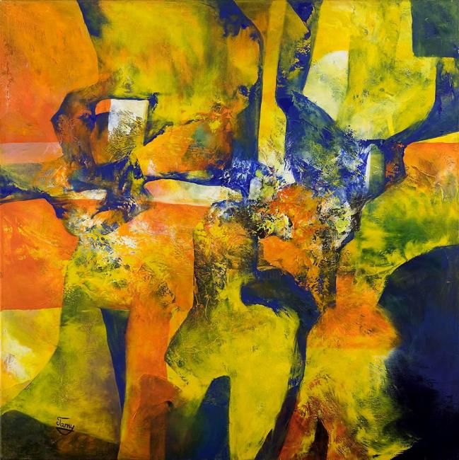 Painting titled "Fire and Sky" by Tamy Moldavsky, Original Artwork