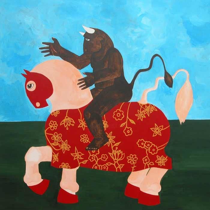 Pintura intitulada "Diálogo tauromáquico" por Gonçalo Condeixa, Obras de arte originais