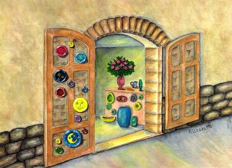 Painting titled "Deruta" by Allegretto, Original Artwork, Watercolor