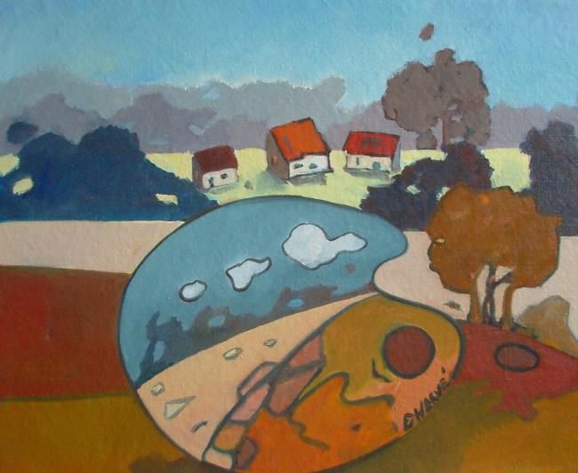 Peinture intitulée "Palette en partance" par Evelyne Hervé, Œuvre d'art originale, Huile