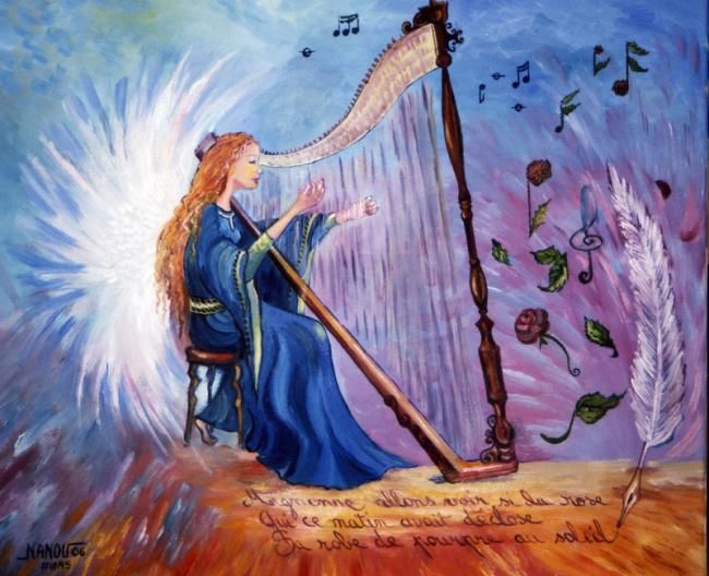 Peinture intitulée "Ange de la Musique…" par Nanou, Œuvre d'art originale, Huile