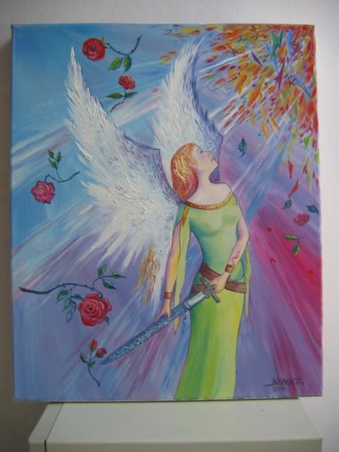 Peinture intitulée "ange gardien" par Nanou, Œuvre d'art originale, Huile