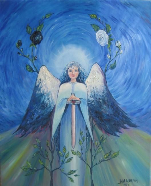 Peinture intitulée "ange des croisées" par Nanou, Œuvre d'art originale, Huile