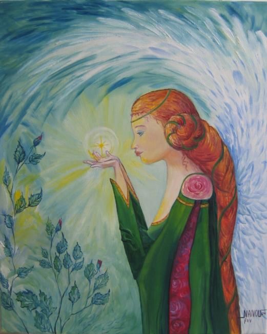 Peinture intitulée "ange de l'intuition" par Nanou, Œuvre d'art originale, Huile