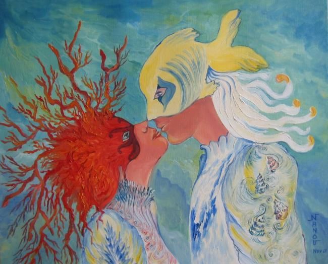 Peinture intitulée "l'eau élément de la…" par Nanou, Œuvre d'art originale, Huile