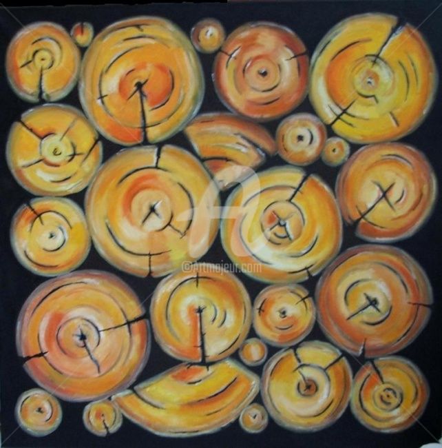 Painting titled "yellow firewood" by Cj.Sodder, Original Artwork, Oil