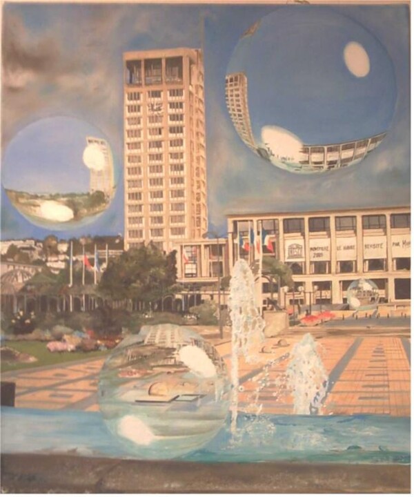 Peinture intitulée "unesco reflet" par Manu Surreabulliste, Œuvre d'art originale, Huile