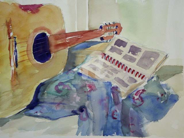 Guitar and pictures Peinture, 10x14 in