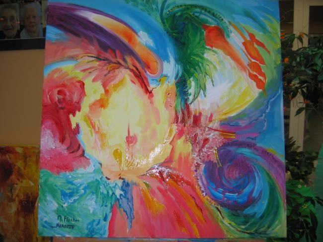 Peinture intitulée "la cité fleur" par Nanou, Œuvre d'art originale
