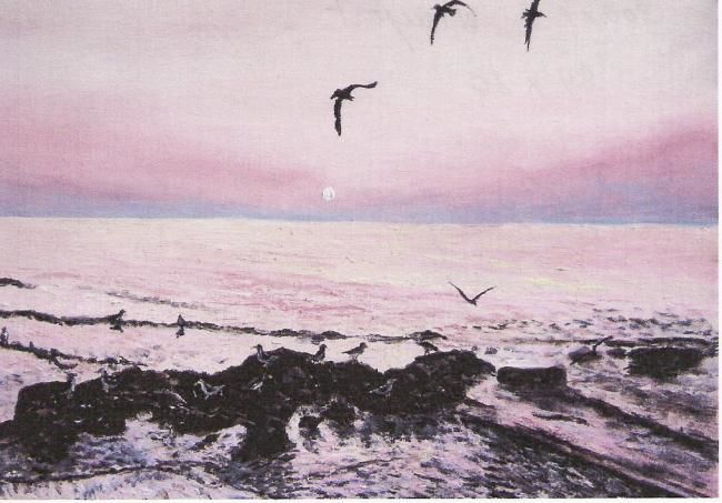 Schilderij getiteld "Soirée à Nieuport" door Lark Sindia, Origineel Kunstwerk