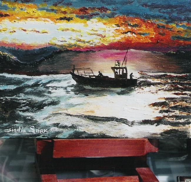 Schilderij getiteld "Pêcheurs de nuit" door Lark Sindia, Origineel Kunstwerk