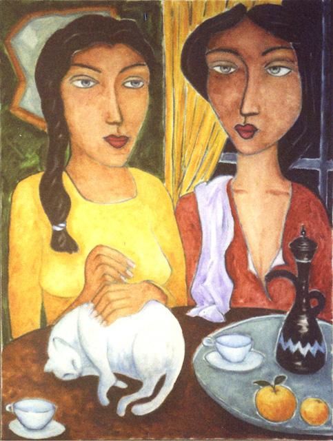Painting titled "Tea and Oranges" by Bradley Owen, Original Artwork, Oil