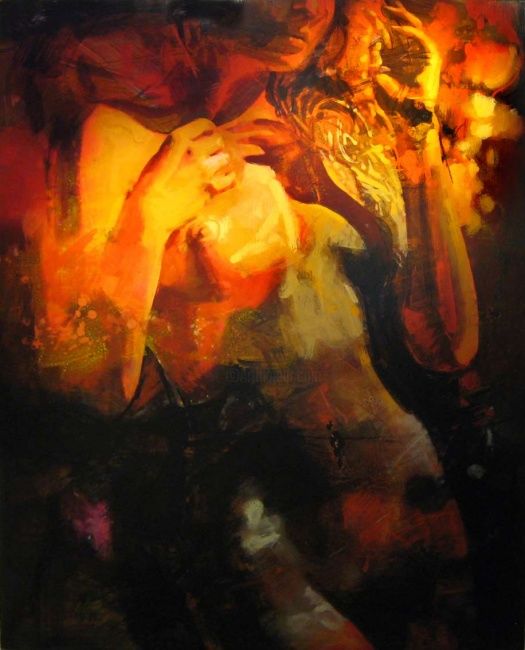 Painting titled "Agotada" by Rafael Espitia Perea, Original Artwork
