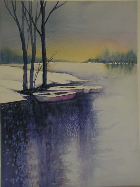 Peinture intitulée "BARQUES  L HIVER" par Jeannine Piedfort, Œuvre d'art originale