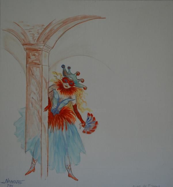 Peinture intitulée "mystère de venise 1" par Nanou, Œuvre d'art originale, Huile