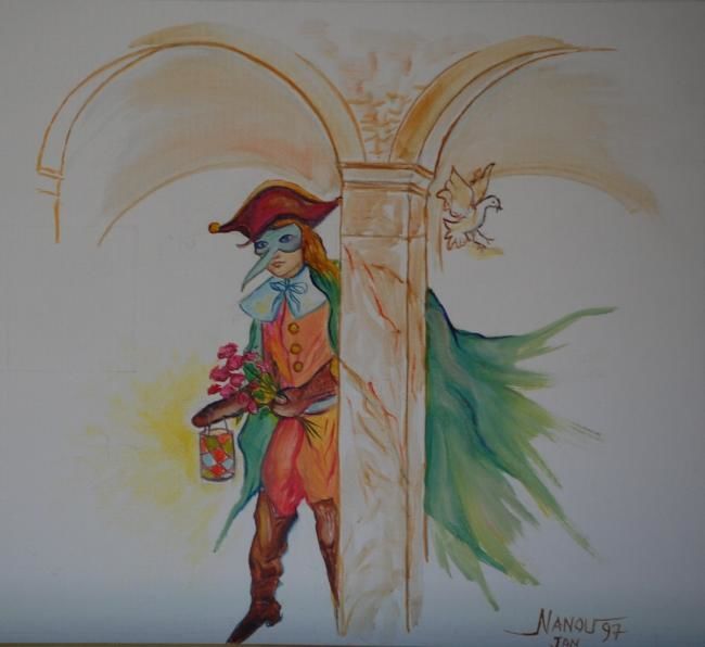 Peinture intitulée "mystère de venise2" par Nanou, Œuvre d'art originale, Huile