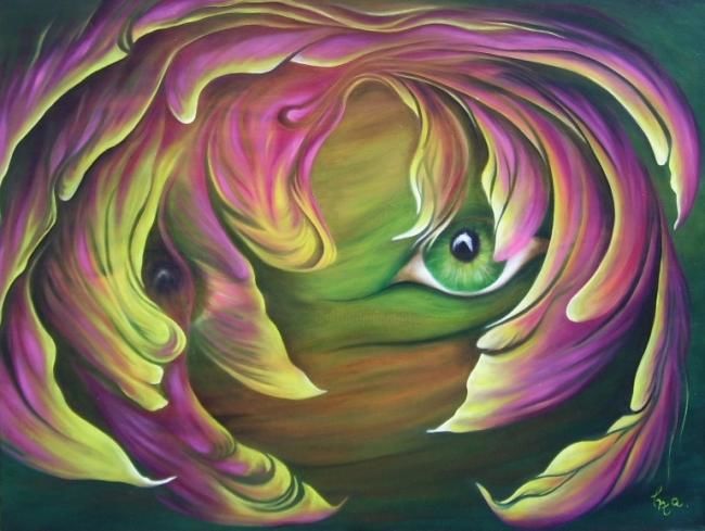 Schilderij getiteld "Esa mirada tras las…" door Cynthia Novillo Almada, Origineel Kunstwerk, Olie