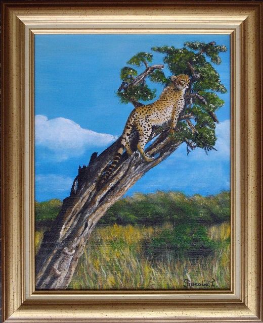 Peinture intitulée "Guépard à l'affût" par Térégia, Œuvre d'art originale
