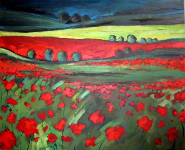 Peinture intitulée "LE CHAMP ROUGE" par Catherine Suchocka, Œuvre d'art originale, Huile