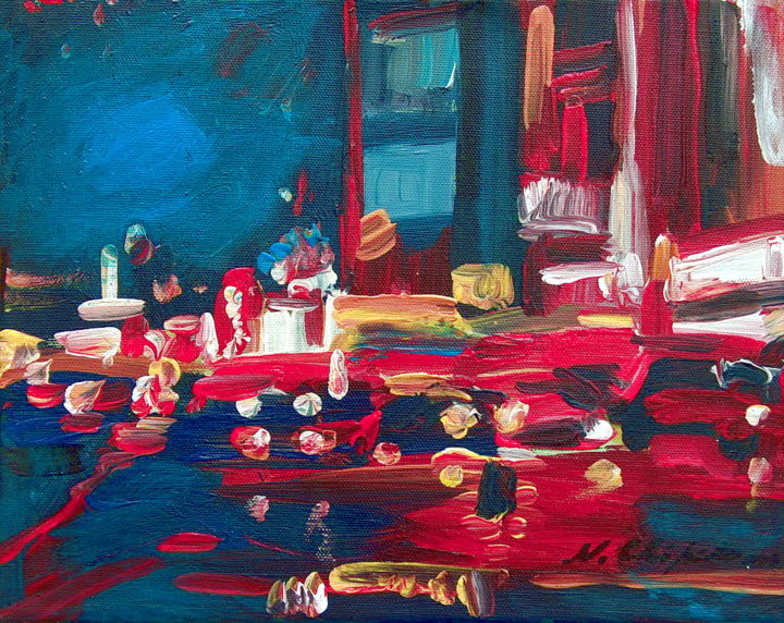 Painting titled "New York by Night" by Nathalia Chipilova, Original Artwork, Acrylic
