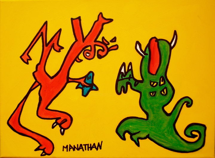 Peinture intitulée "Deux monstres" par Nathalia Chipilova, Œuvre d'art originale, Acrylique