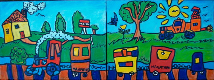 Painting titled "Train" by Nathalia Chipilova, Original Artwork, Acrylic