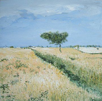 Painting titled "Wheat Fields With T…" by Animesh Roy, Original Artwork, Oil