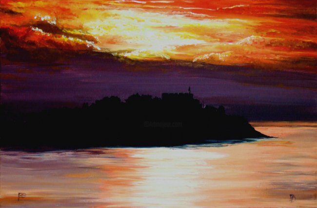 Ζωγραφική με τίτλο "Dawnbreak over Guve…" από Davo, Αυθεντικά έργα τέχνης