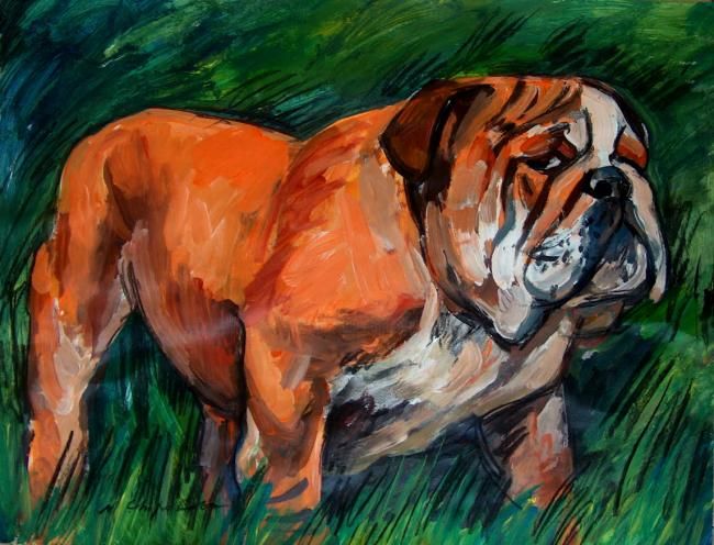 Painting titled "Bouldog" by Nathalia Chipilova, Original Artwork, Acrylic