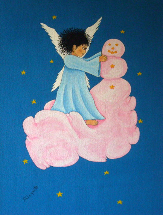 Schilderij getiteld "Building A Cloudman" door Allegretto, Origineel Kunstwerk, Acryl