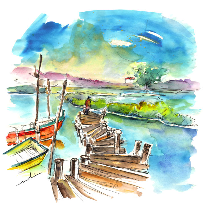 Boat in Comporta 绘画, 11.8x11.8 in